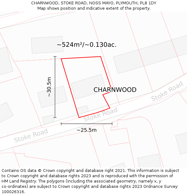 CHARNWOOD, STOKE ROAD, NOSS MAYO, PLYMOUTH, PL8 1DY: Plot and title map