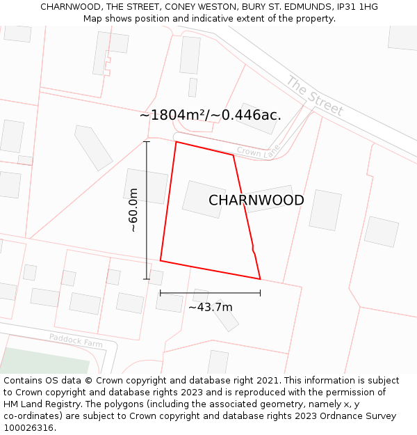 CHARNWOOD, THE STREET, CONEY WESTON, BURY ST. EDMUNDS, IP31 1HG: Plot and title map