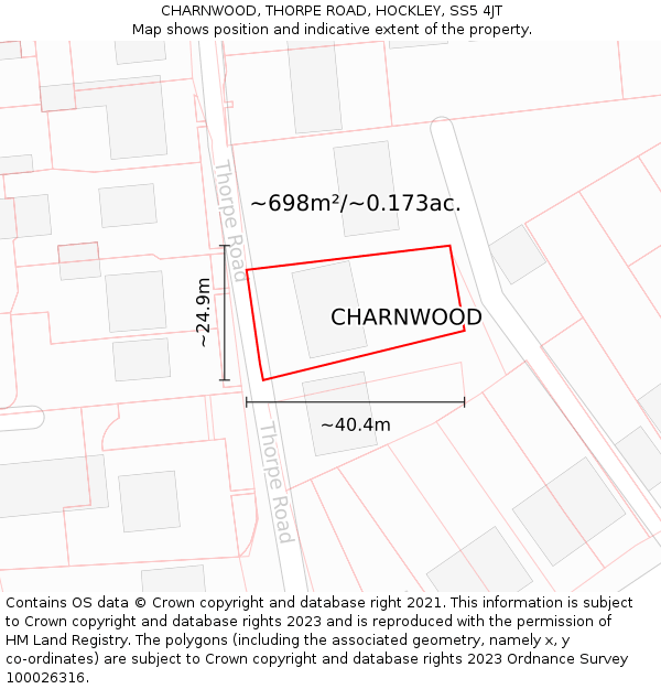 CHARNWOOD, THORPE ROAD, HOCKLEY, SS5 4JT: Plot and title map