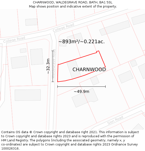 CHARNWOOD, WALDEGRAVE ROAD, BATH, BA1 5SL: Plot and title map
