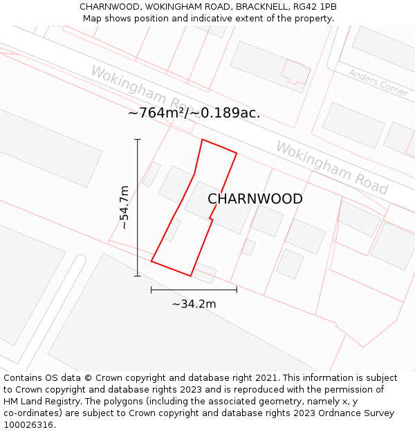 CHARNWOOD, WOKINGHAM ROAD, BRACKNELL, RG42 1PB: Plot and title map