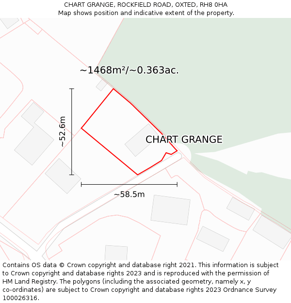 CHART GRANGE, ROCKFIELD ROAD, OXTED, RH8 0HA: Plot and title map
