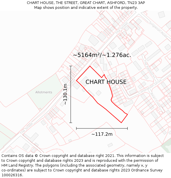 CHART HOUSE, THE STREET, GREAT CHART, ASHFORD, TN23 3AP: Plot and title map