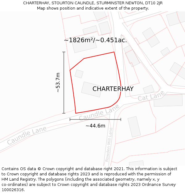 CHARTERHAY, STOURTON CAUNDLE, STURMINSTER NEWTON, DT10 2JR: Plot and title map