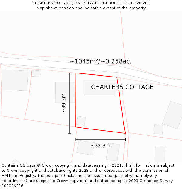 CHARTERS COTTAGE, BATTS LANE, PULBOROUGH, RH20 2ED: Plot and title map