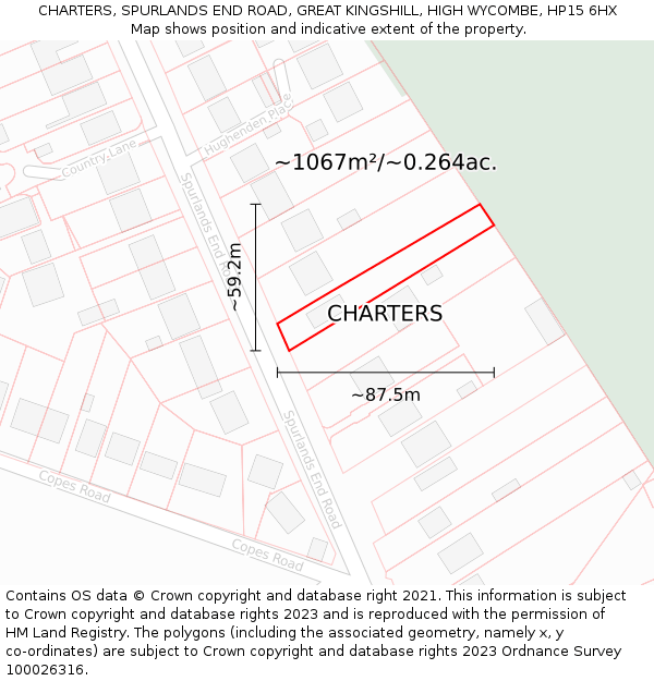 CHARTERS, SPURLANDS END ROAD, GREAT KINGSHILL, HIGH WYCOMBE, HP15 6HX: Plot and title map