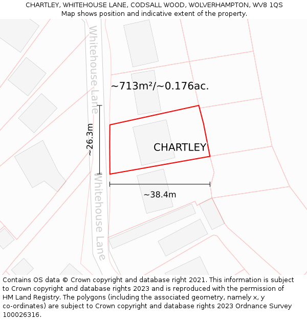 CHARTLEY, WHITEHOUSE LANE, CODSALL WOOD, WOLVERHAMPTON, WV8 1QS: Plot and title map