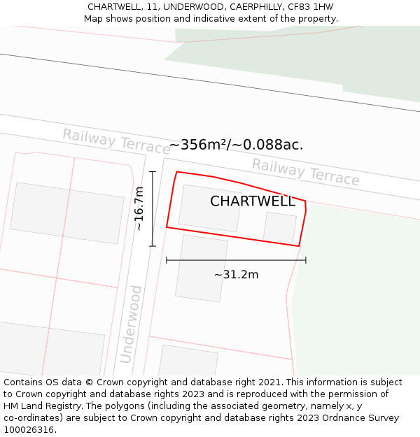 CHARTWELL, 11, UNDERWOOD, CAERPHILLY, CF83 1HW: Plot and title map