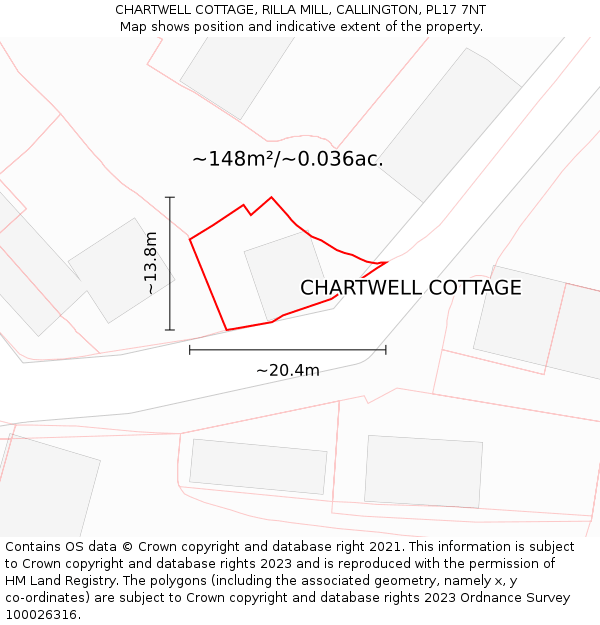 CHARTWELL COTTAGE, RILLA MILL, CALLINGTON, PL17 7NT: Plot and title map
