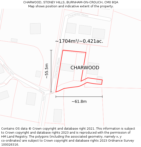 CHARWOOD, STONEY HILLS, BURNHAM-ON-CROUCH, CM0 8QA: Plot and title map