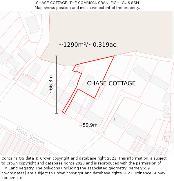 CHASE COTTAGE, THE COMMON, CRANLEIGH, GU6 8SN: Plot and title map