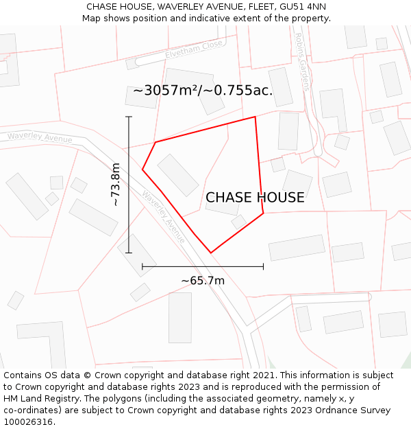CHASE HOUSE, WAVERLEY AVENUE, FLEET, GU51 4NN: Plot and title map