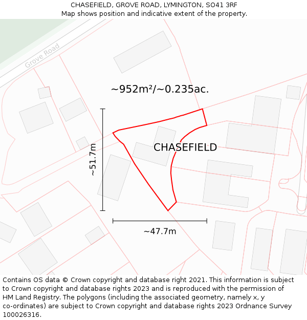 CHASEFIELD, GROVE ROAD, LYMINGTON, SO41 3RF: Plot and title map