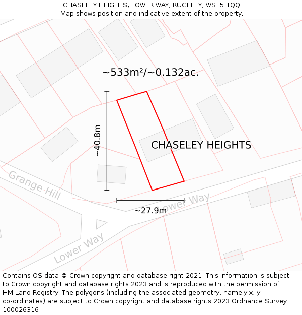 CHASELEY HEIGHTS, LOWER WAY, RUGELEY, WS15 1QQ: Plot and title map