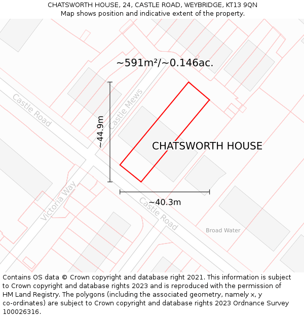 CHATSWORTH HOUSE, 24, CASTLE ROAD, WEYBRIDGE, KT13 9QN: Plot and title map