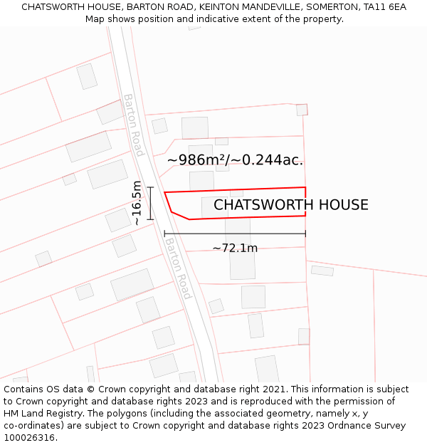 CHATSWORTH HOUSE, BARTON ROAD, KEINTON MANDEVILLE, SOMERTON, TA11 6EA: Plot and title map