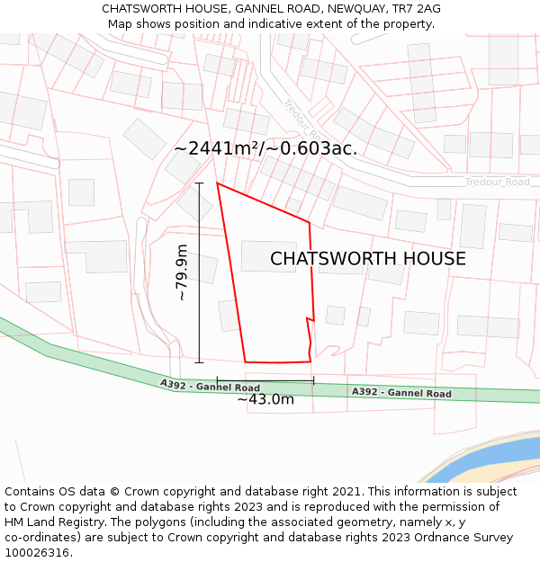 CHATSWORTH HOUSE, GANNEL ROAD, NEWQUAY, TR7 2AG: Plot and title map