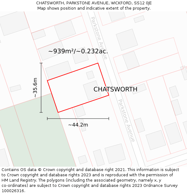 CHATSWORTH, PARKSTONE AVENUE, WICKFORD, SS12 0JE: Plot and title map