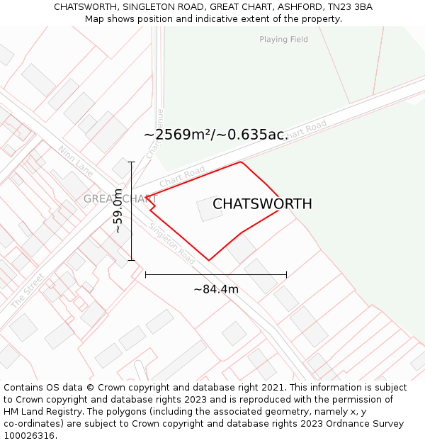 CHATSWORTH, SINGLETON ROAD, GREAT CHART, ASHFORD, TN23 3BA: Plot and title map