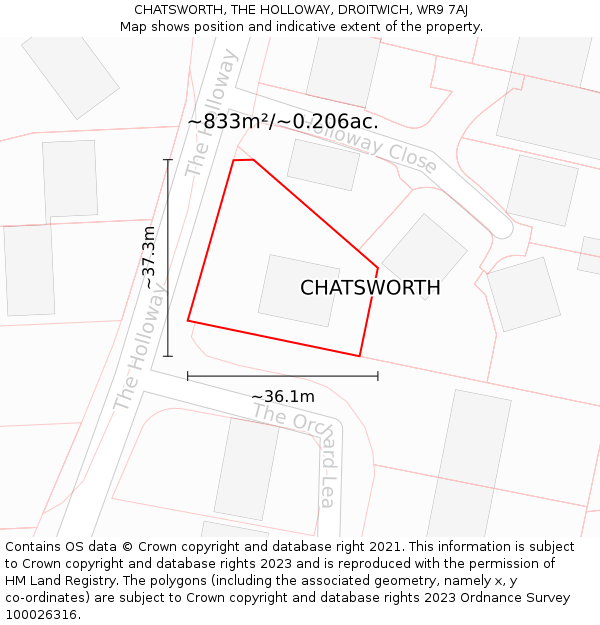 CHATSWORTH, THE HOLLOWAY, DROITWICH, WR9 7AJ: Plot and title map