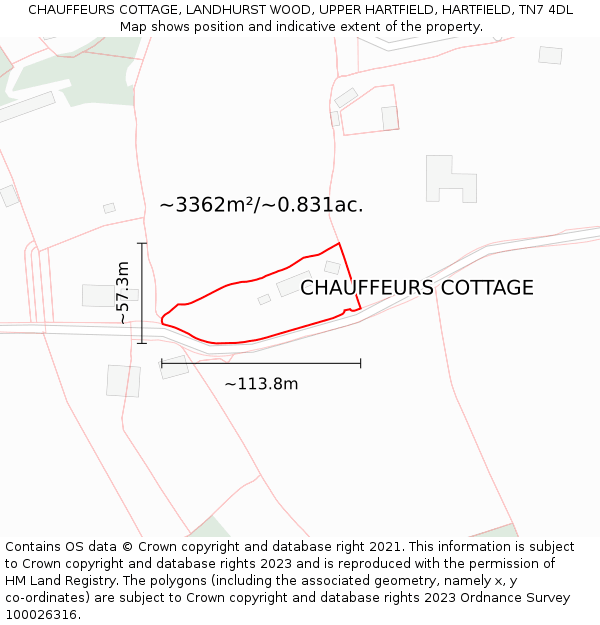CHAUFFEURS COTTAGE, LANDHURST WOOD, UPPER HARTFIELD, HARTFIELD, TN7 4DL: Plot and title map