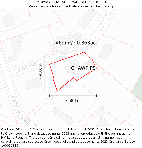 CHAWPIPS, UVEDALE ROAD, OXTED, RH8 0EN: Plot and title map