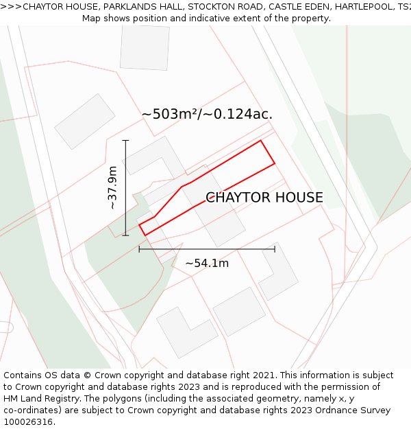 CHAYTOR HOUSE, PARKLANDS HALL, STOCKTON ROAD, CASTLE EDEN, HARTLEPOOL, TS27 4SN: Plot and title map