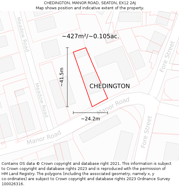 CHEDINGTON, MANOR ROAD, SEATON, EX12 2AJ: Plot and title map