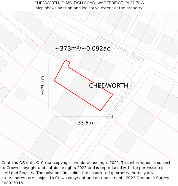 CHEDWORTH, ELMSLEIGH ROAD, WADEBRIDGE, PL27 7HA: Plot and title map