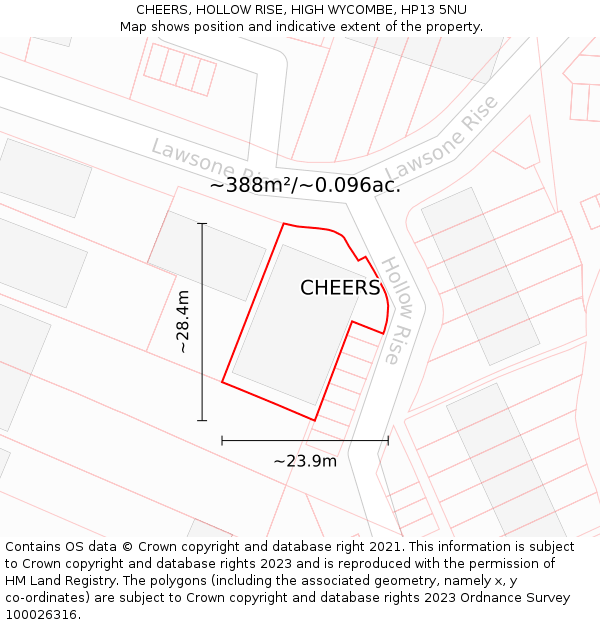 CHEERS, HOLLOW RISE, HIGH WYCOMBE, HP13 5NU: Plot and title map