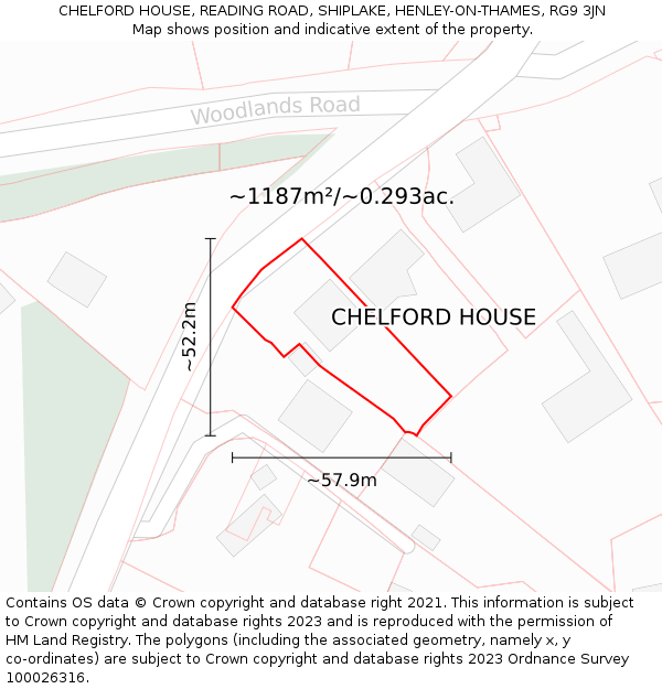 CHELFORD HOUSE, READING ROAD, SHIPLAKE, HENLEY-ON-THAMES, RG9 3JN: Plot and title map