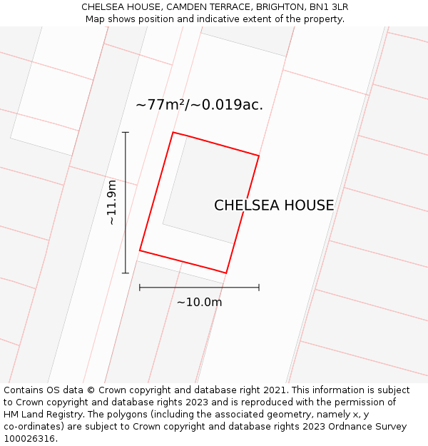 CHELSEA HOUSE, CAMDEN TERRACE, BRIGHTON, BN1 3LR: Plot and title map