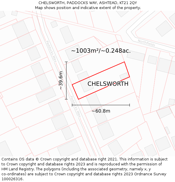 CHELSWORTH, PADDOCKS WAY, ASHTEAD, KT21 2QY: Plot and title map
