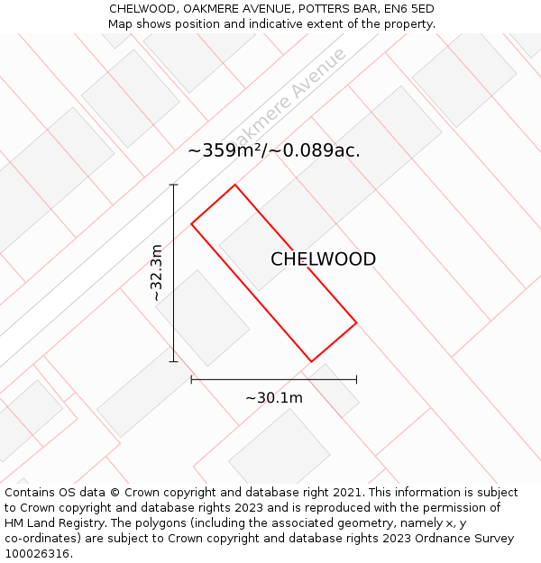 CHELWOOD, OAKMERE AVENUE, POTTERS BAR, EN6 5ED: Plot and title map