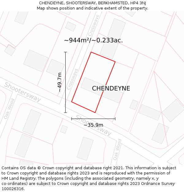 CHENDEYNE, SHOOTERSWAY, BERKHAMSTED, HP4 3NJ: Plot and title map