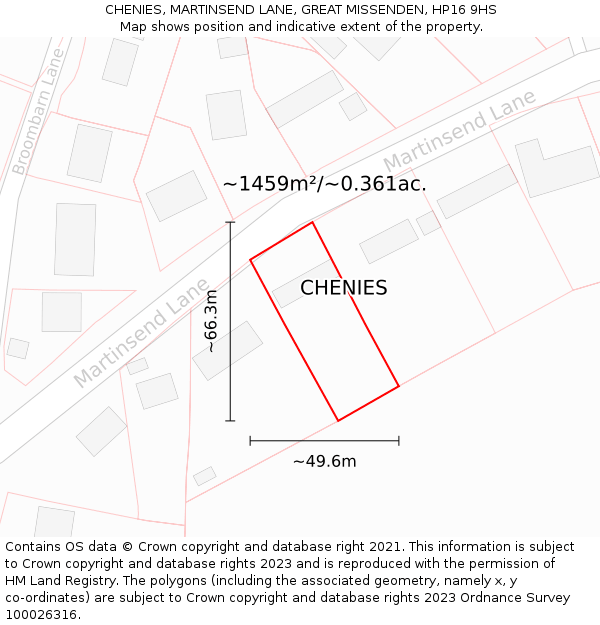 CHENIES, MARTINSEND LANE, GREAT MISSENDEN, HP16 9HS: Plot and title map