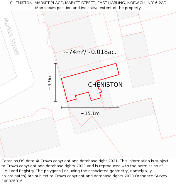 CHENISTON, MARKET PLACE, MARKET STREET, EAST HARLING, NORWICH, NR16 2AD: Plot and title map