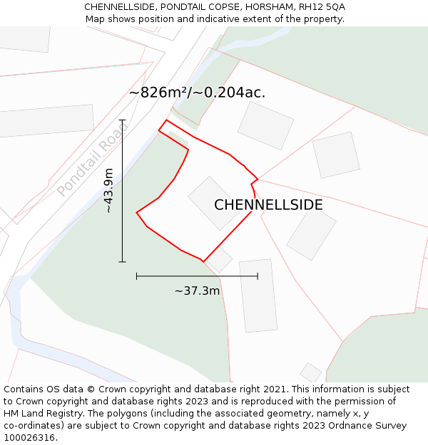 CHENNELLSIDE, PONDTAIL COPSE, HORSHAM, RH12 5QA: Plot and title map
