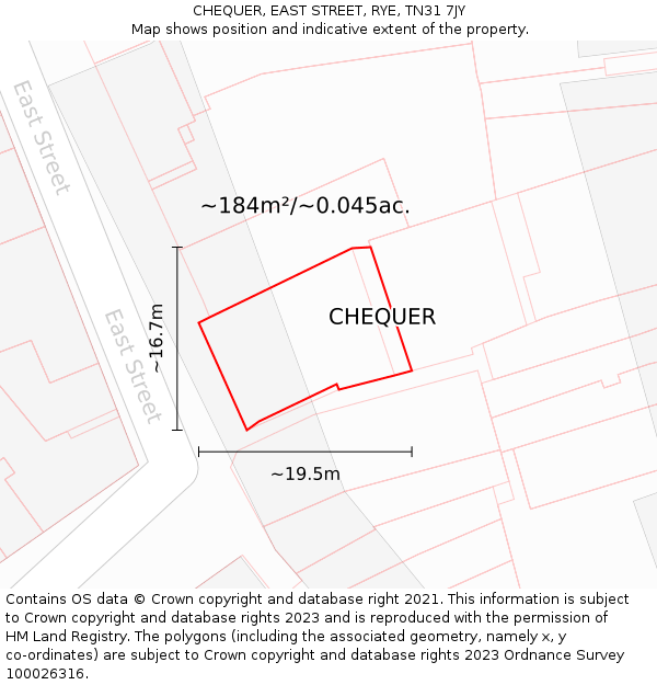 CHEQUER, EAST STREET, RYE, TN31 7JY: Plot and title map