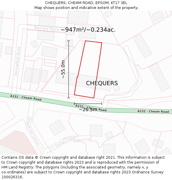 CHEQUERS, CHEAM ROAD, EPSOM, KT17 3EL: Plot and title map