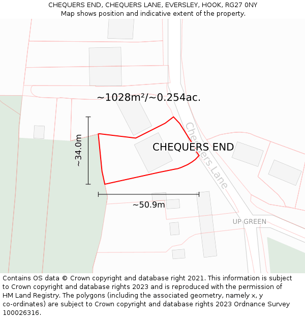 CHEQUERS END, CHEQUERS LANE, EVERSLEY, HOOK, RG27 0NY: Plot and title map