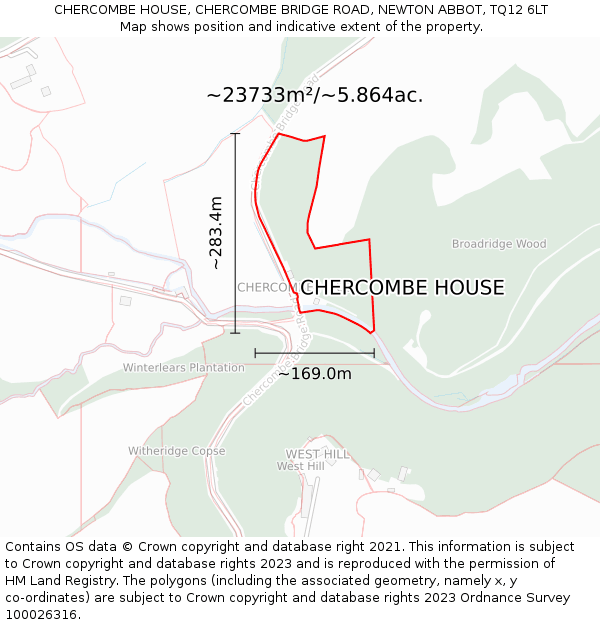 CHERCOMBE HOUSE, CHERCOMBE BRIDGE ROAD, NEWTON ABBOT, TQ12 6LT: Plot and title map