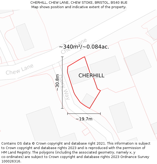CHERHILL, CHEW LANE, CHEW STOKE, BRISTOL, BS40 8UE: Plot and title map