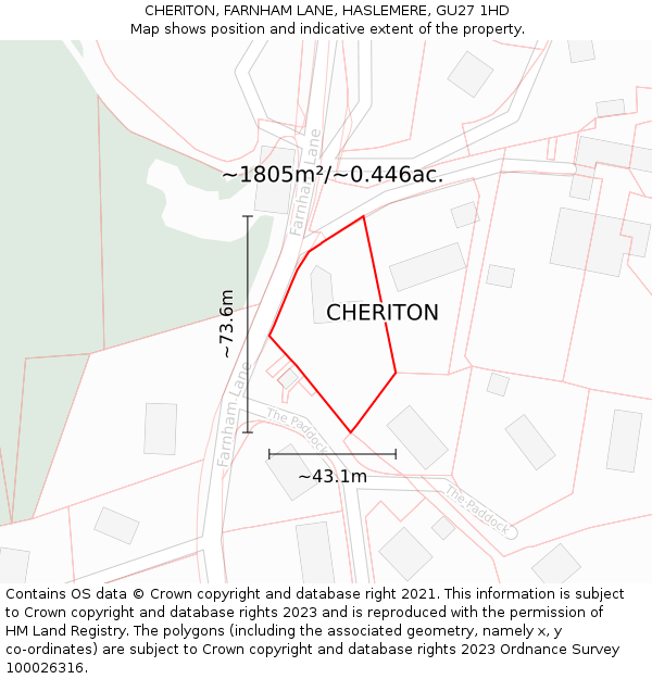 CHERITON, FARNHAM LANE, HASLEMERE, GU27 1HD: Plot and title map