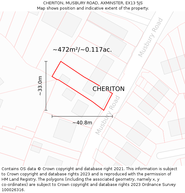 CHERITON, MUSBURY ROAD, AXMINSTER, EX13 5JS: Plot and title map