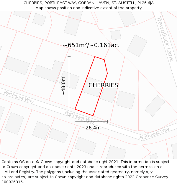CHERRIES, PORTHEAST WAY, GORRAN HAVEN, ST. AUSTELL, PL26 6JA: Plot and title map