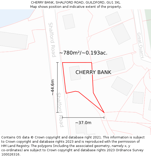 CHERRY BANK, SHALFORD ROAD, GUILDFORD, GU1 3XL: Plot and title map