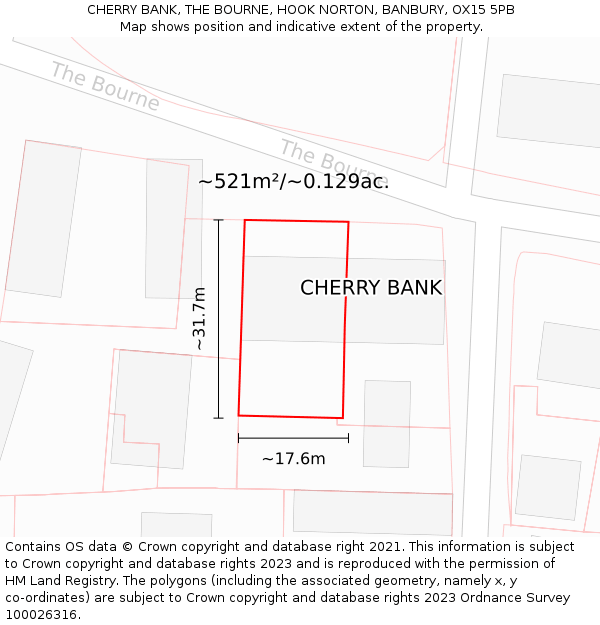 CHERRY BANK, THE BOURNE, HOOK NORTON, BANBURY, OX15 5PB: Plot and title map