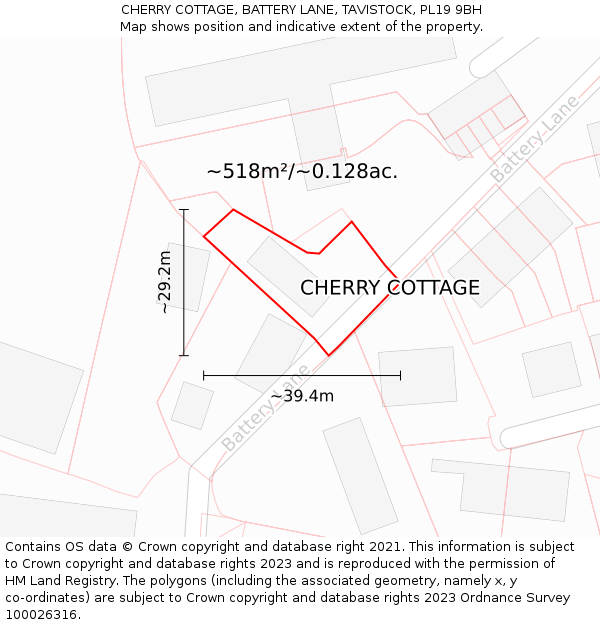 CHERRY COTTAGE, BATTERY LANE, TAVISTOCK, PL19 9BH: Plot and title map