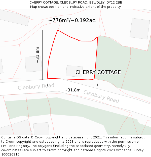 CHERRY COTTAGE, CLEOBURY ROAD, BEWDLEY, DY12 2BB: Plot and title map